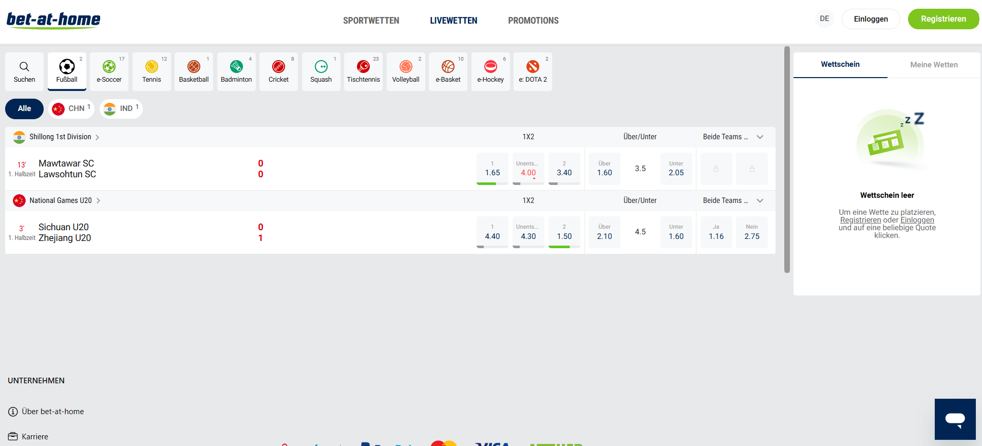 bet-at-home Live-Wetten