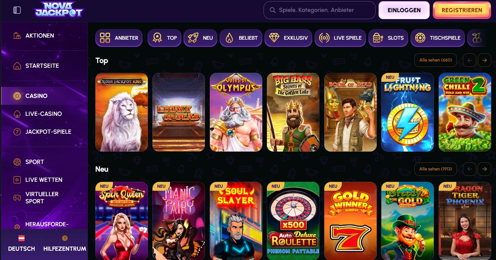 NovaJackpot Spiele