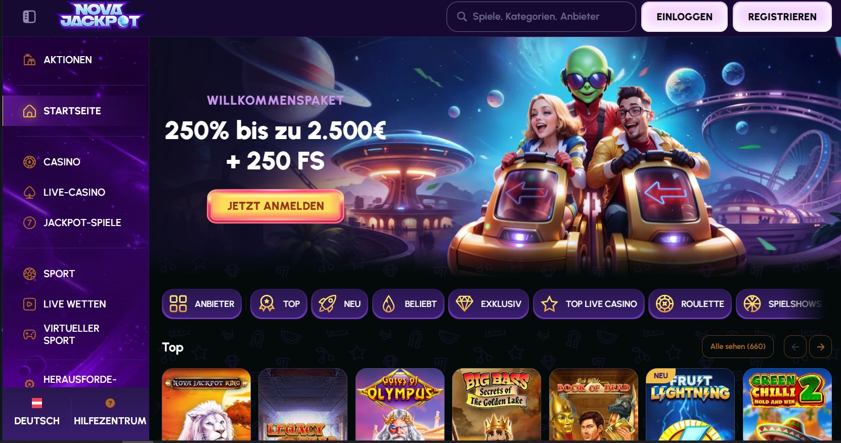 NovaJackpot Homepage