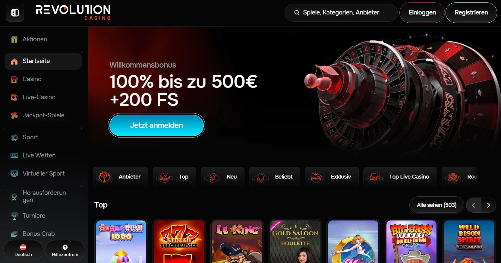 Revolution Casino Homepage