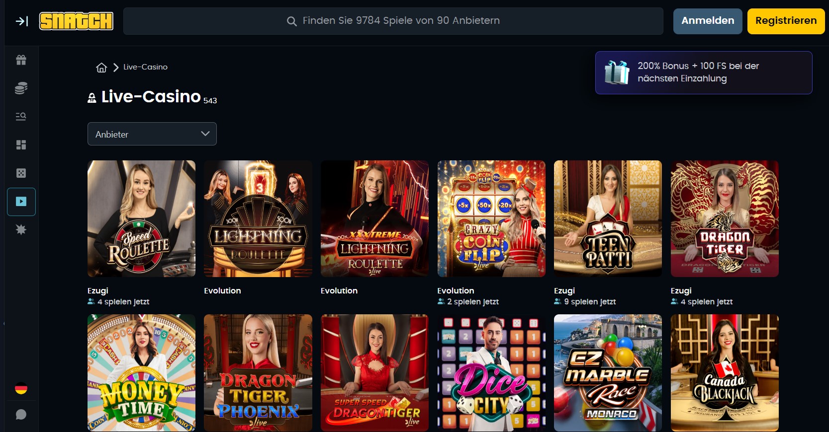 Snatch Casino Spiele Live