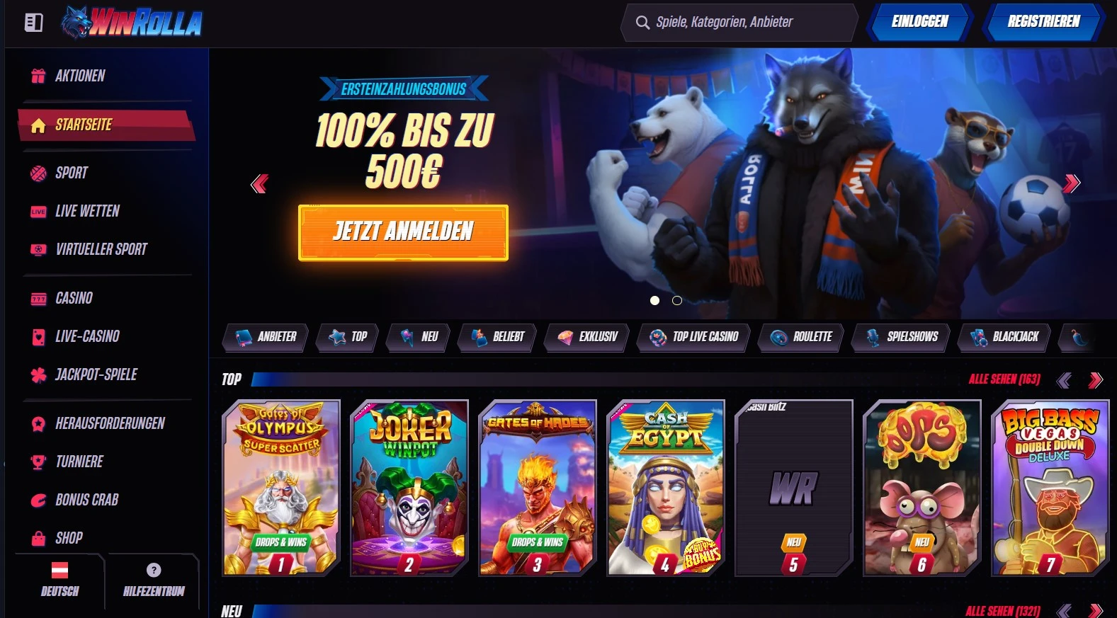 Winrolla Casino Homepage